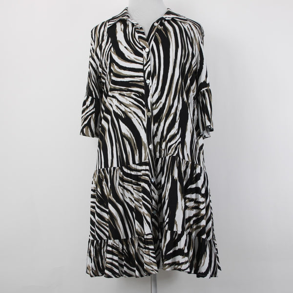 Joseph Ribkoff Dress NEW Sz 20 Vanilla Brown Black Button Collared Viscose Dress