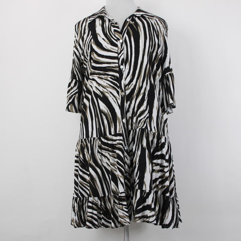 Joseph Ribkoff Dress NEW Sz 20 Vanilla Brown Black Button Collared Viscose Dress