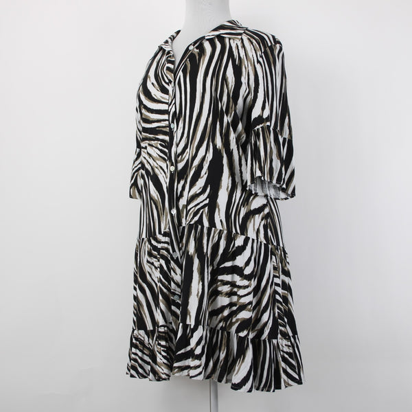 Joseph Ribkoff Dress NEW Sz 20 Vanilla Brown Black Button Collared Viscose Dress