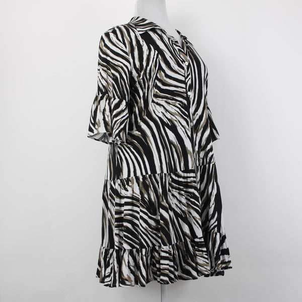 Joseph Ribkoff Dress NEW Sz 20 Vanilla Brown Black Button Collared Viscose Dress