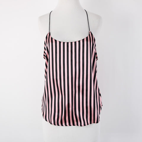 Victorias Secret NEW $43 Sz SP Pink Black Lace Striped 100% Polyester Nighty Top