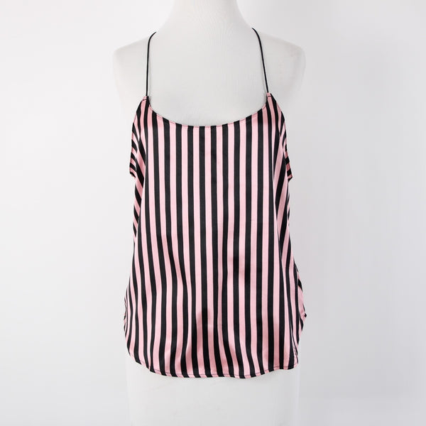 Victorias Secret NEW $43 Sz SP Pink Black Lace Striped 100% Polyester Nighty Top