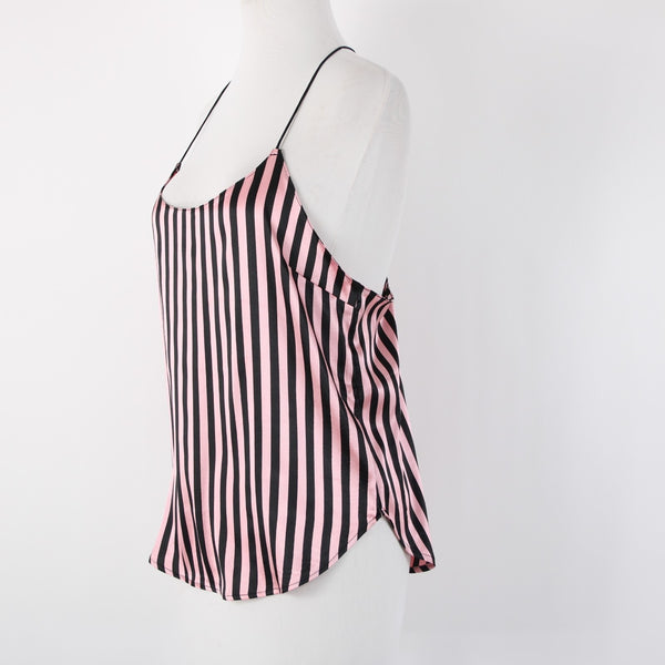 Victorias Secret NEW $43 Sz SP Pink Black Lace Striped 100% Polyester Nighty Top