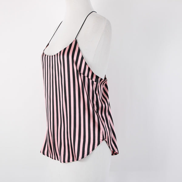 Victorias Secret NEW $43 Sz SP Pink Black Lace Striped 100% Polyester Nighty Top