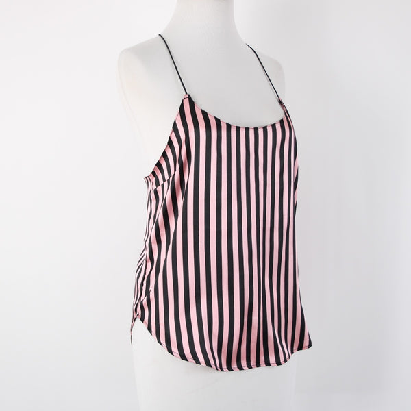 Victorias Secret NEW $43 Sz SP Pink Black Lace Striped 100% Polyester Nighty Top
