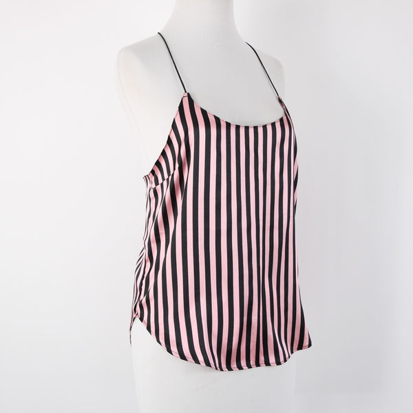 Victorias Secret NEW $43 Sz SP Pink Black Lace Striped 100% Polyester Nighty Top