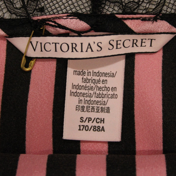 Victorias Secret NEW $43 Sz SP Pink Black Lace Striped 100% Polyester Nighty Top