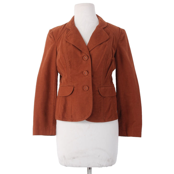 J Jill Jacket Sz 2P Orange Rust Collared Faux Pockets Buttons 100% Cotton Poly