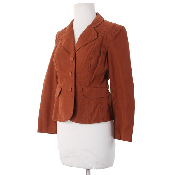 J Jill Jacket Sz 2P Orange Rust Collared Faux Pockets Buttons 100% Cotton Poly
