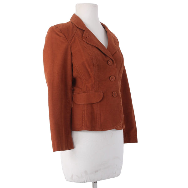 J Jill Jacket Sz 2P Orange Rust Collared Faux Pockets Buttons 100% Cotton Poly