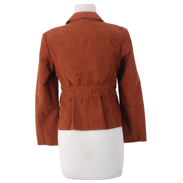 J Jill Jacket Sz 2P Orange Rust Collared Faux Pockets Buttons 100% Cotton Poly