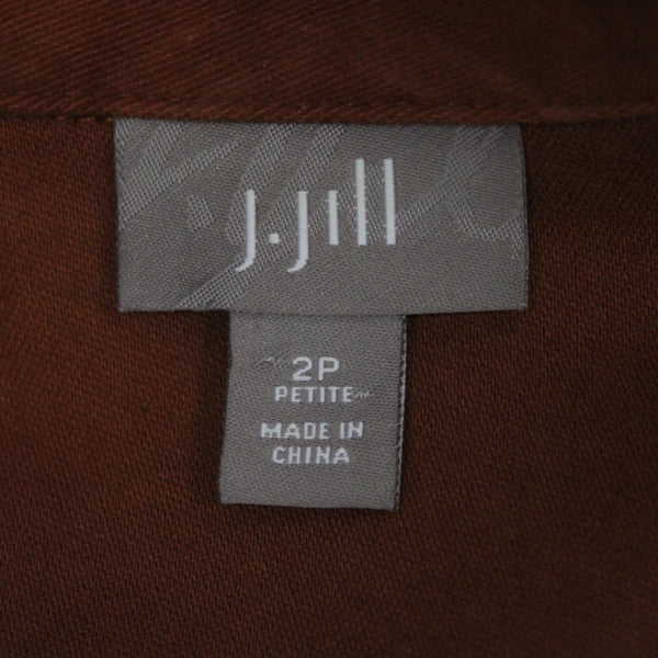 J Jill Jacket Sz 2P Orange Rust Collared Faux Pockets Buttons 100% Cotton Poly
