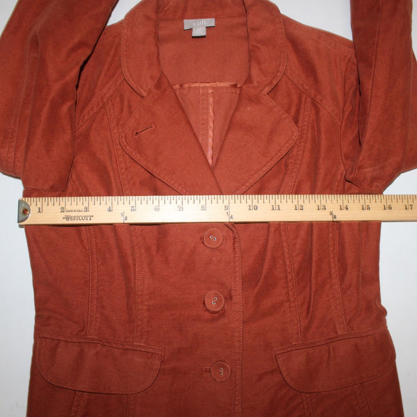 J Jill Jacket Sz 2P Orange Rust Collared Faux Pockets Buttons 100% Cotton Poly
