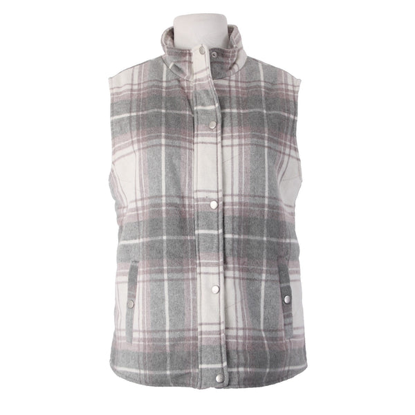 Thread Supply Vest Sz L Gray White Purple Plaid Fleece Lined 100% Polyester Vest