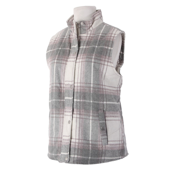Thread Supply Vest Sz L Gray White Purple Plaid Fleece Lined 100% Polyester Vest