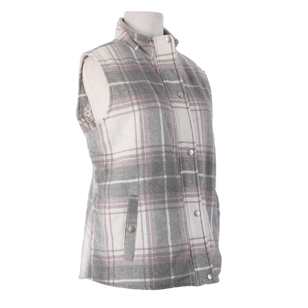Thread Supply Vest Sz L Gray White Purple Plaid Fleece Lined 100% Polyester Vest