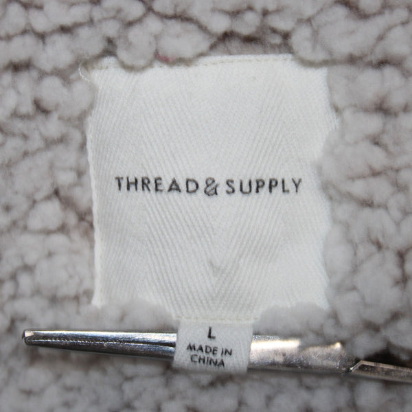 Thread Supply Vest Sz L Gray White Purple Plaid Fleece Lined 100% Polyester Vest