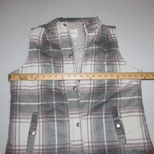 Thread Supply Vest Sz L Gray White Purple Plaid Fleece Lined 100% Polyester Vest