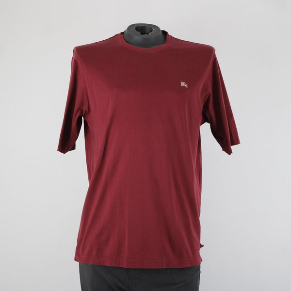 Burberry London Sz M Burgundy Red Logo 100% Cotton Tee Shirt