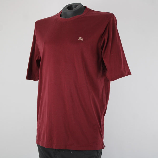 Burberry London Sz M Burgundy Red Logo 100% Cotton Tee Shirt