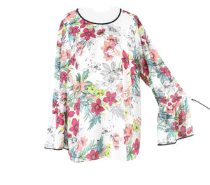 Worthington Sz 0X White Multi Bell Sleeve 100% Polyester Top
