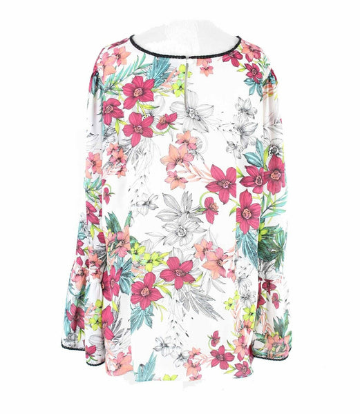 Worthington Sz 0X White Multi Bell Sleeve 100% Polyester Top