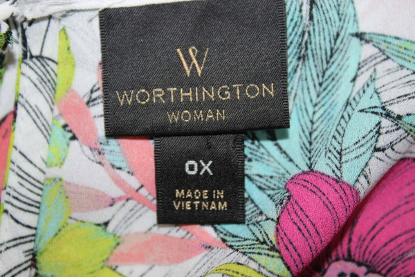 Worthington Sz 0X White Multi Bell Sleeve 100% Polyester Top