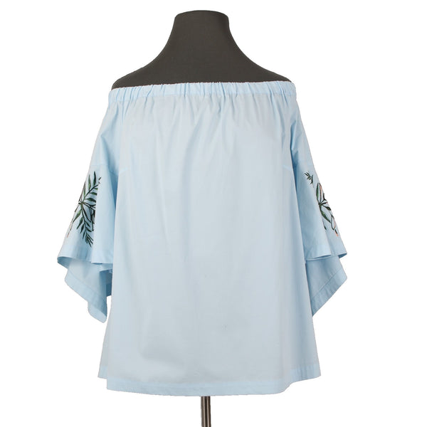 Lane Bryant Top NEW $60 Sz 18/20 Blue Green Embroidered Off Shoulders Cotton Top