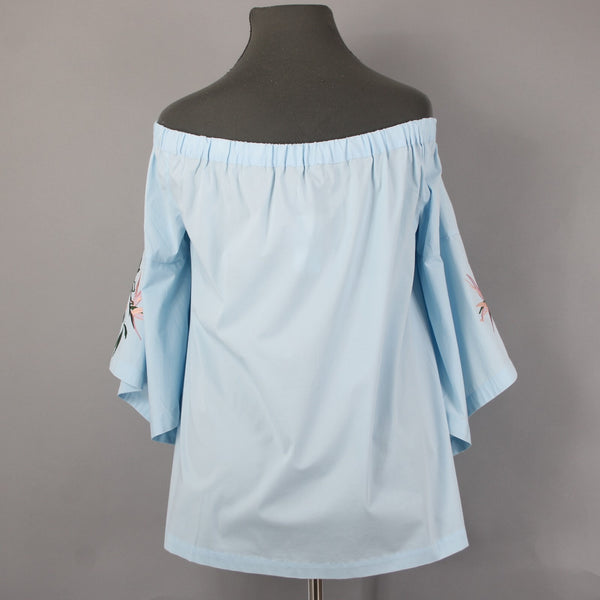 Lane Bryant Top NEW $60 Sz 18/20 Blue Green Embroidered Off Shoulders Cotton Top
