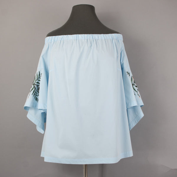 Lane Bryant Top NEW $60 Sz 18/20 Blue Green Embroidered Off Shoulders Cotton Top