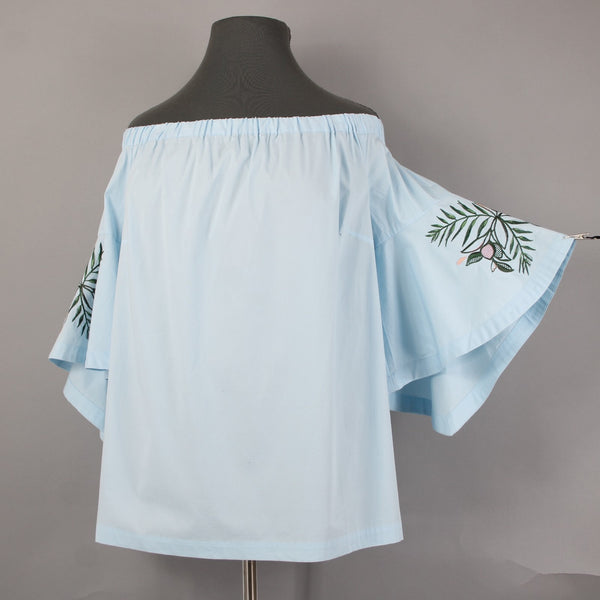 Lane Bryant Top NEW $60 Sz 18/20 Blue Green Embroidered Off Shoulders Cotton Top
