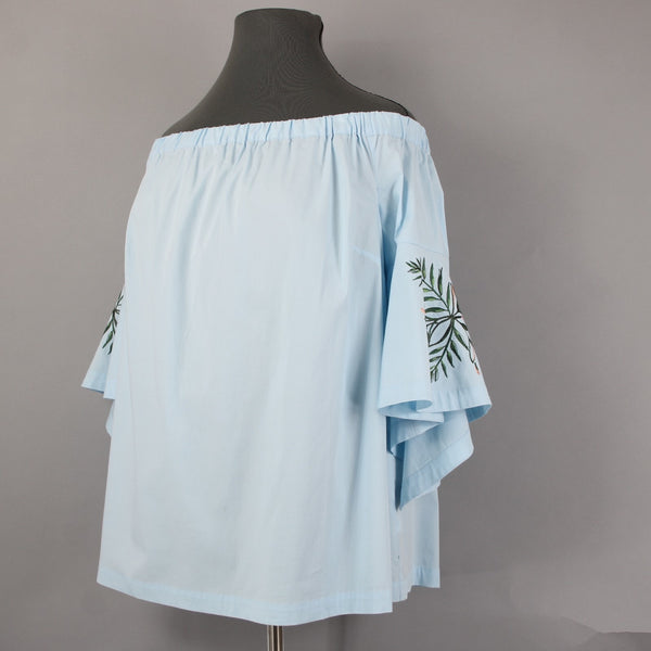 Lane Bryant Top NEW $60 Sz 18/20 Blue Green Embroidered Off Shoulders Cotton Top