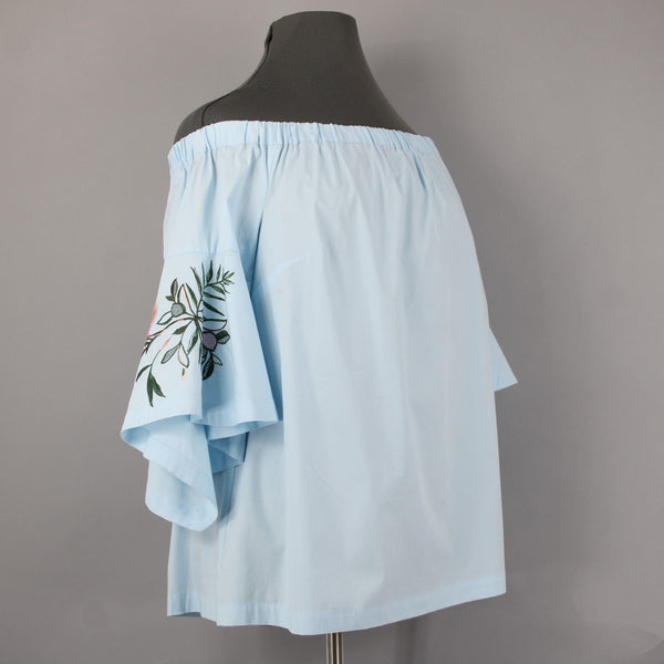 Lane Bryant Top NEW $60 Sz 18/20 Blue Green Embroidered Off Shoulders Cotton Top