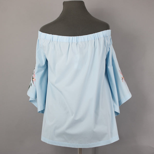 Lane Bryant Top NEW $60 Sz 18/20 Blue Green Embroidered Off Shoulders Cotton Top