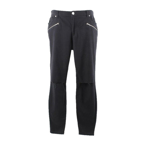 Forever 21 NEW $23 Sz 18 x 30 Black Silver Zips Rip Knee Cotton Blend Pant