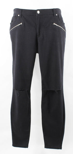 Forever 21 NEW $23 Sz 18 x 30 Black Silver Zips Rip Knee Cotton Blend Pant