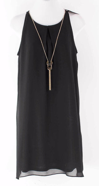 By and by NWT $52 Sz L Black Sleeveless Solid Sheer Removable Chain Dress