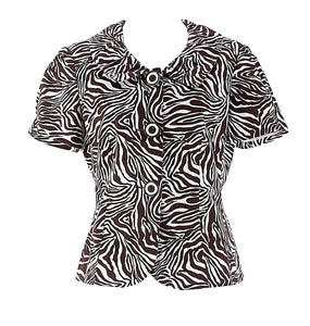 NYP Sz 8 Brown White Cotton Blend Short Sleeve Animal Print Lined Blazer