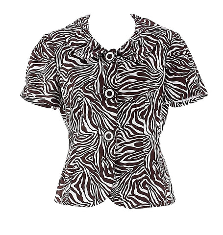 NYP Sz 8 Brown White Cotton Blend Short Sleeve Animal Print Lined Blazer