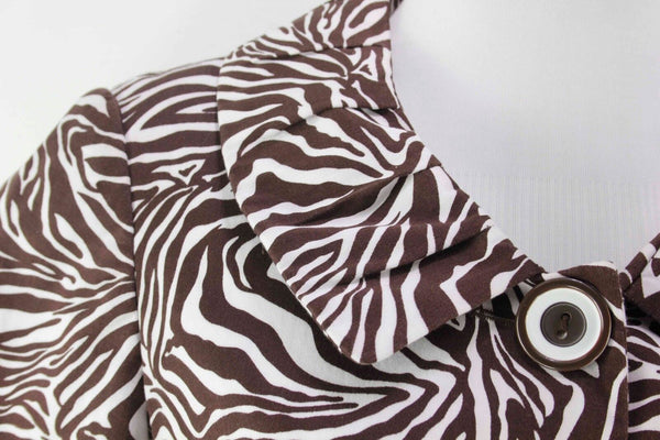 NYP Sz 8 Brown White Cotton Blend Short Sleeve Animal Print Lined Blazer