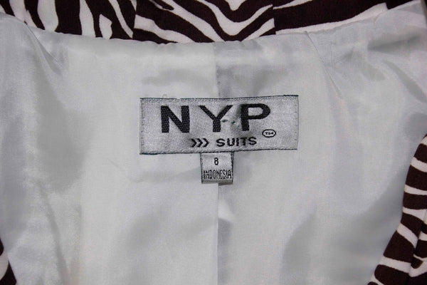 NYP Sz 8 Brown White Cotton Blend Short Sleeve Animal Print Lined Blazer
