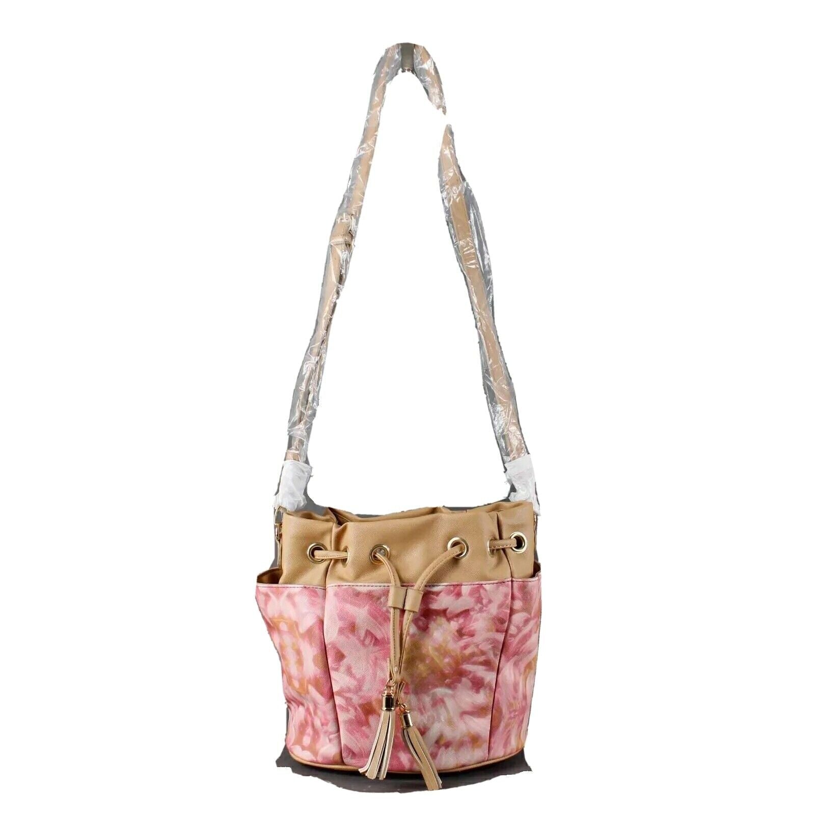 Snob Essentials NEW $98 10 x 13 x 7 Pink Multi Polyurethene Crossbody Bucket Bag