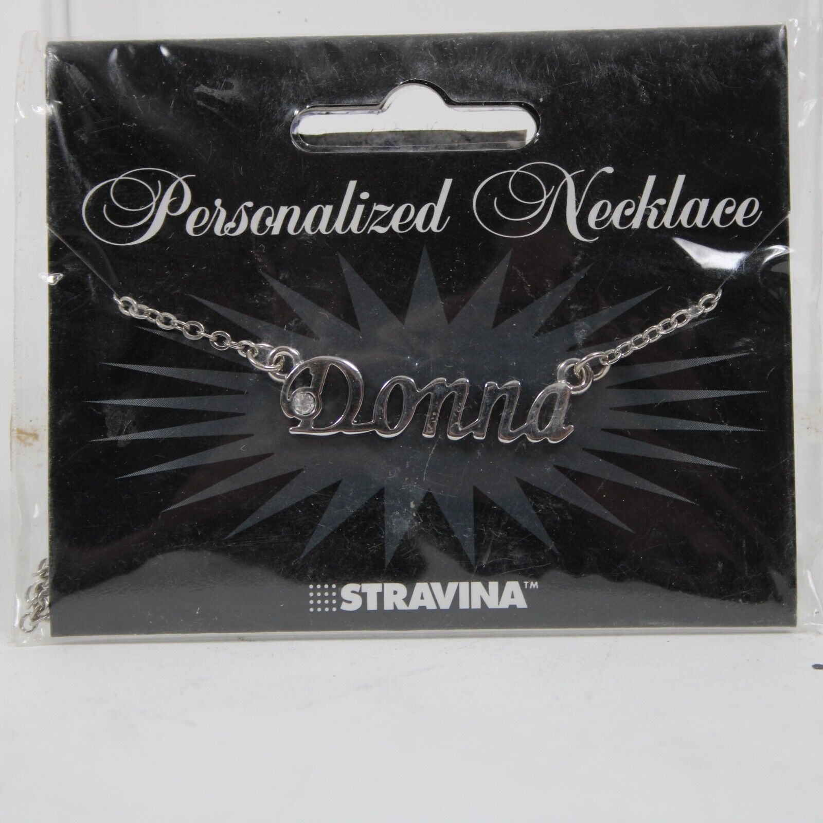 DONNA NEW Name Silvertone Rhinestone 14.5" w 4.5" Multi Ring Ext Necklace