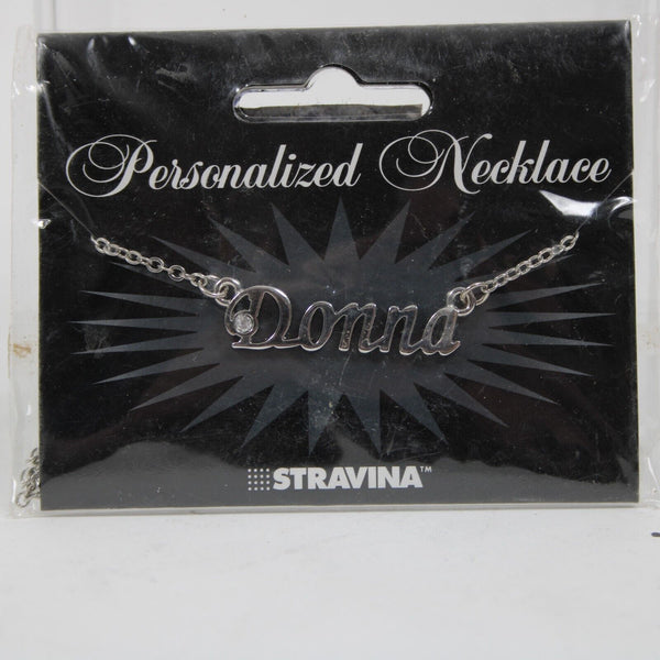 DONNA NEW Name Silvertone Rhinestone 14.5" w 4.5" Multi Ring Ext Necklace
