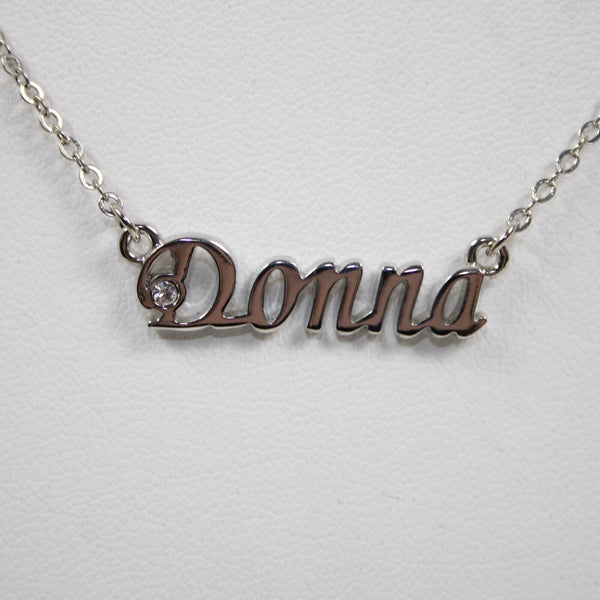 DONNA NEW Name Silvertone Rhinestone 14.5" w 4.5" Multi Ring Ext Necklace