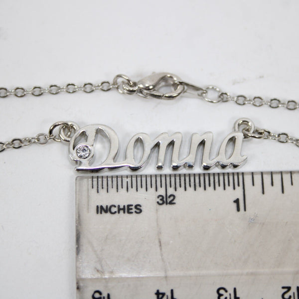 DONNA NEW Name Silvertone Rhinestone 14.5" w 4.5" Multi Ring Ext Necklace