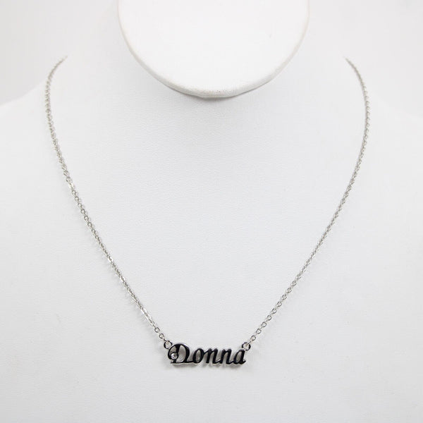 DONNA NEW Name Silvertone Rhinestone 14.5" w 4.5" Multi Ring Ext Necklace