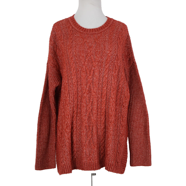 Cabi Sz S Red White Knit Long Sleeve Over Sized Cotton Acrylic Sweater