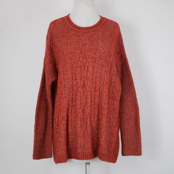 Cabi Sz S Red White Knit Long Sleeve Over Sized Cotton Acrylic Sweater