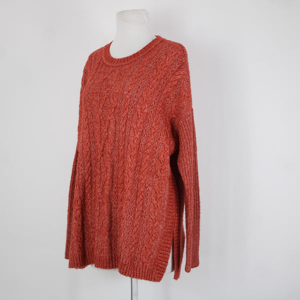 Cabi Sz S Red White Knit Long Sleeve Over Sized Cotton Acrylic Sweater